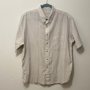Source Unknown Short-Sleeve Button-Down Plaid Shirt - Cream & Tan